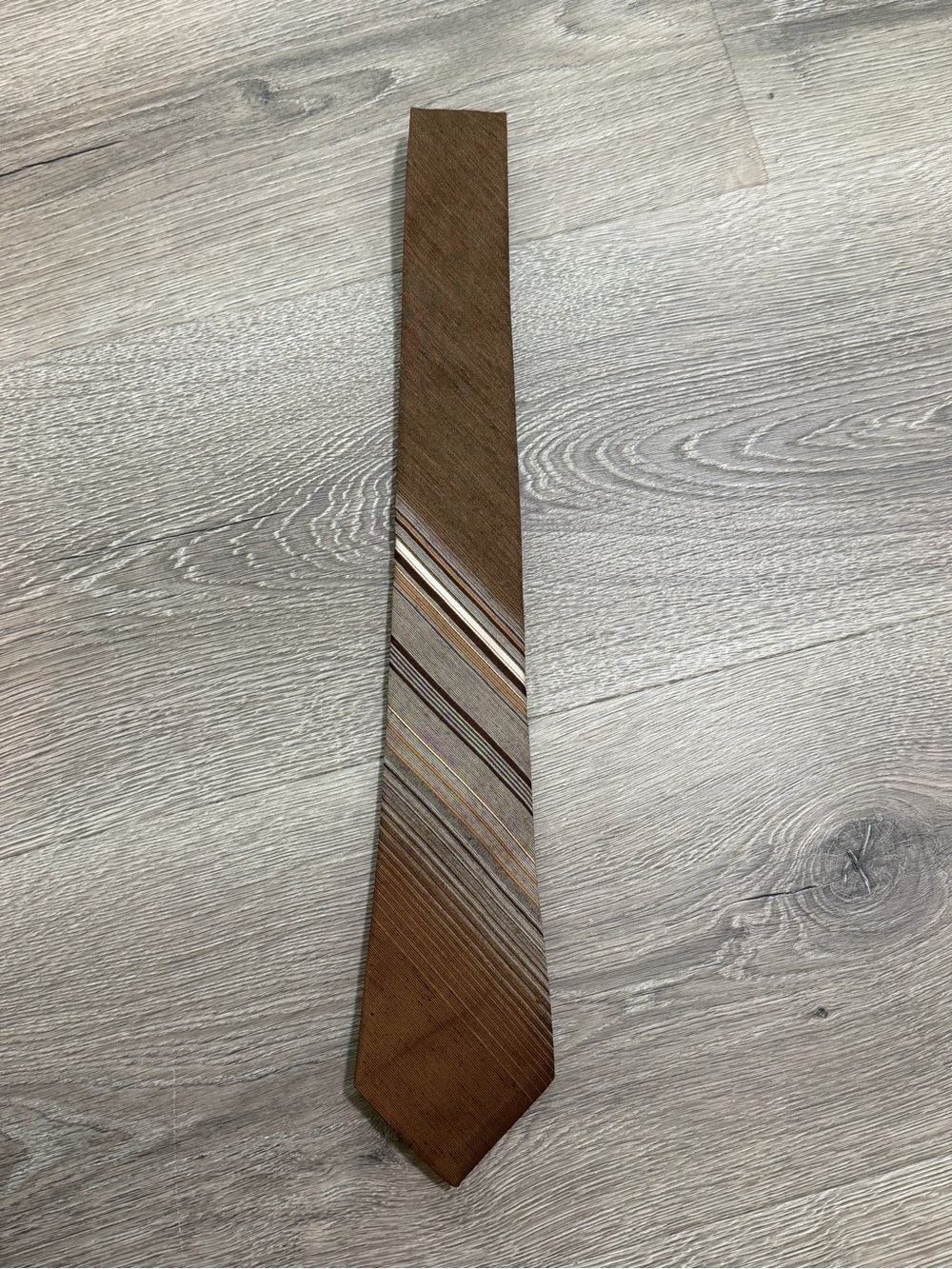Vintage Don Loper Beverly Hills Brown Striped Dacron Necktie Retro 70s